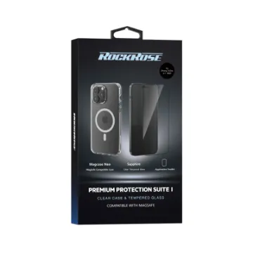 Picture of RockRose Premium Protection Suite I Clear case and tempered glass for iPhone 15 Pro