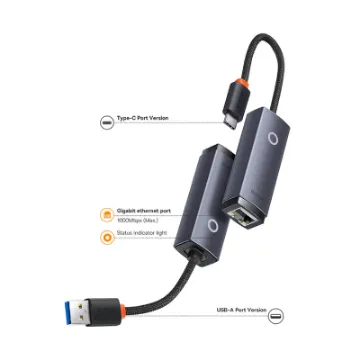 Picture of Baseus Lite Series Ethernet Adapter Type-C to RJ45 LAN Port (1000Mbps) 
