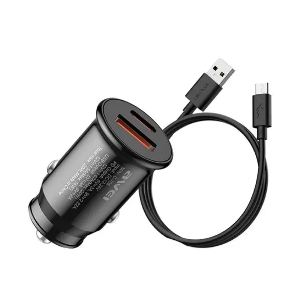 صورة شاحن سيارة  20 واط وكابل بيانات USB  Type -C من Awei