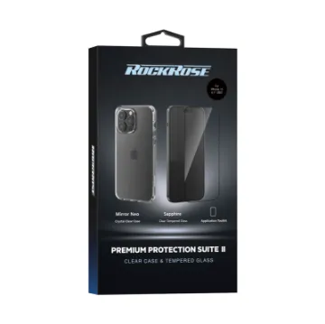 Picture of RockRose Premium Protection Suite II Clear case and tempered glass for iPhone 15