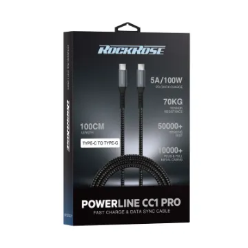 Picture of Rockrose Powerline CC1 Pro USB-C to USB-C Fast Charge & Data Sync Cable 100W
