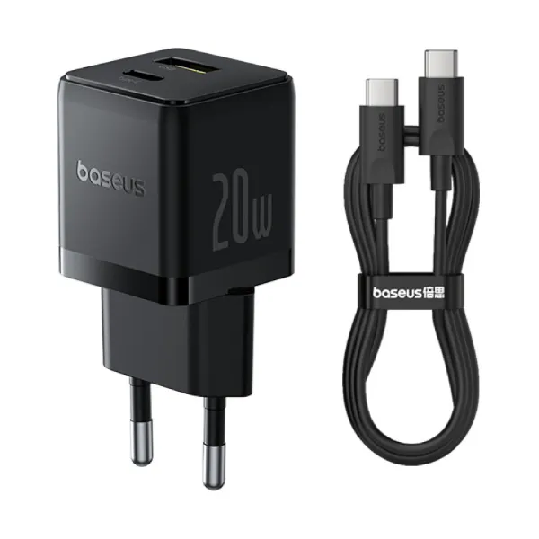 صورة شاحن Baseus Palm السريع بمنفذي USB-C وUSB-A بقدرة 20 واط مع (كابل USB-C إلى USB-C بقدرة 60 واط)