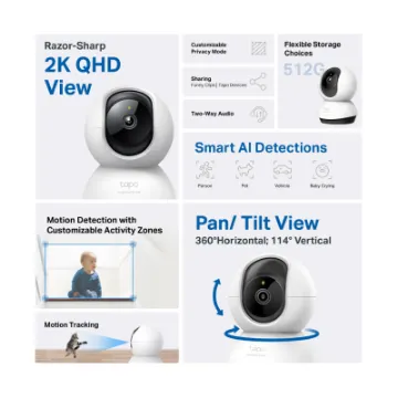 صورة كاميرا Tapo C220 أمان منزلية ذكية بدقة عالية مع تحريك وإمالة واتصال Wi-Fi