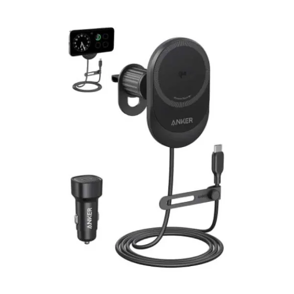 Picture of Anker MagGo Wireless Car Charger (Pad, Built-In USB-C Cable)