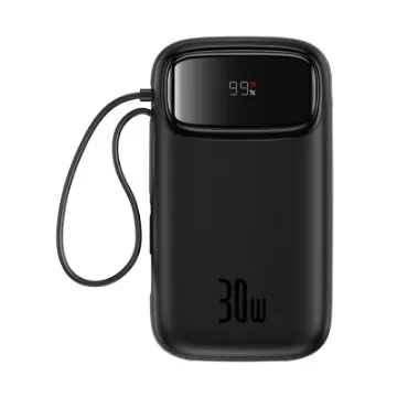 صورة باور بنك QPow2 بسعة ‎20000 مللي أمبير‎ مع شاشة رقمية وشحن سريع بقدرة ‎30 واط‎ مدمج بكابلين Type-C من Baseus