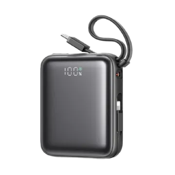 صورة باور بنك صغير 22.5 واط بسلكين مدمجين (Lightning وType-C) طراز JR-PBF27 بسعة 10000 مللي أمبير من جوي روم