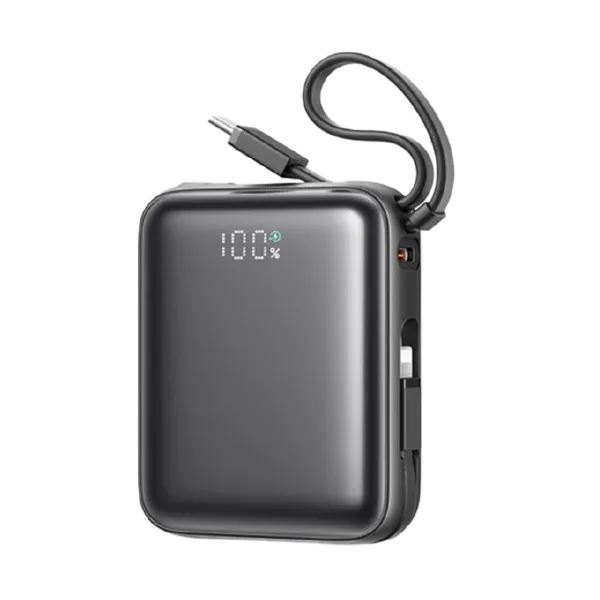 صورة باور بنك صغير 22.5 واط بسلكين مدمجين (Lightning وType-C) طراز JR-PBF27 بسعة 10000 مللي أمبير من جوي روم