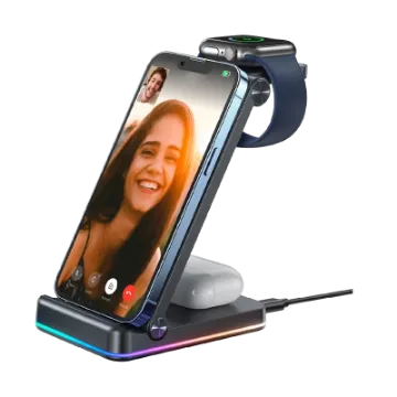 صورة محطة شحن لاسلكية قابلة للطي 3 في 1 بقدرة 15 واط طراز JR-WQN01 من جوي روم