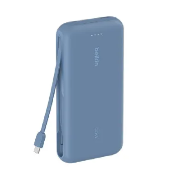 صورة باور بانك BoostCharge سعة 20,000 ملي أمبير مع توصيل طاقة 30 واط وكابل USB-C مدمج ومنافذ USB-C وUSB-A من بيلكن