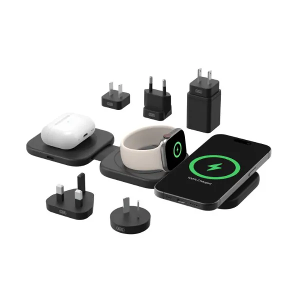 صورة قاعدة شحن لاسلكي للسفر 3 في 1 مغناطيسية بتقنية Qi2 وبقوة 15 واط من بيلكن