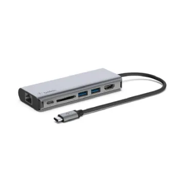 Picture of Belkin USB-C Multiport Adapter 6-in-1. 2 x USB A 3.0 (5Gpbs), 1 x HDMI 4k, GbE, 1 x USB C 100w PD, SD Card slot, Mac and Windows compatible