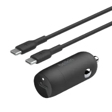 صورة شاحن سيارة USB-C PD بقوة 30 واط مع كابل USB-C إلى USB-C بطول 1 متر من بيلكن