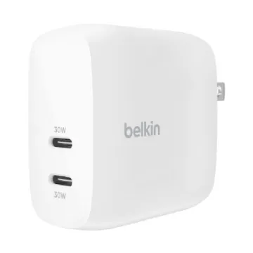صورة شاحن حائط مزدوج USB-C PD بقوة إجمالية 60 واط (30 واط لكل منفذ) من بيلكن