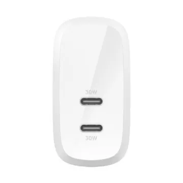 صورة شاحن حائط مزدوج USB-C PD بقوة إجمالية 60 واط (30 واط لكل منفذ) من بيلكن